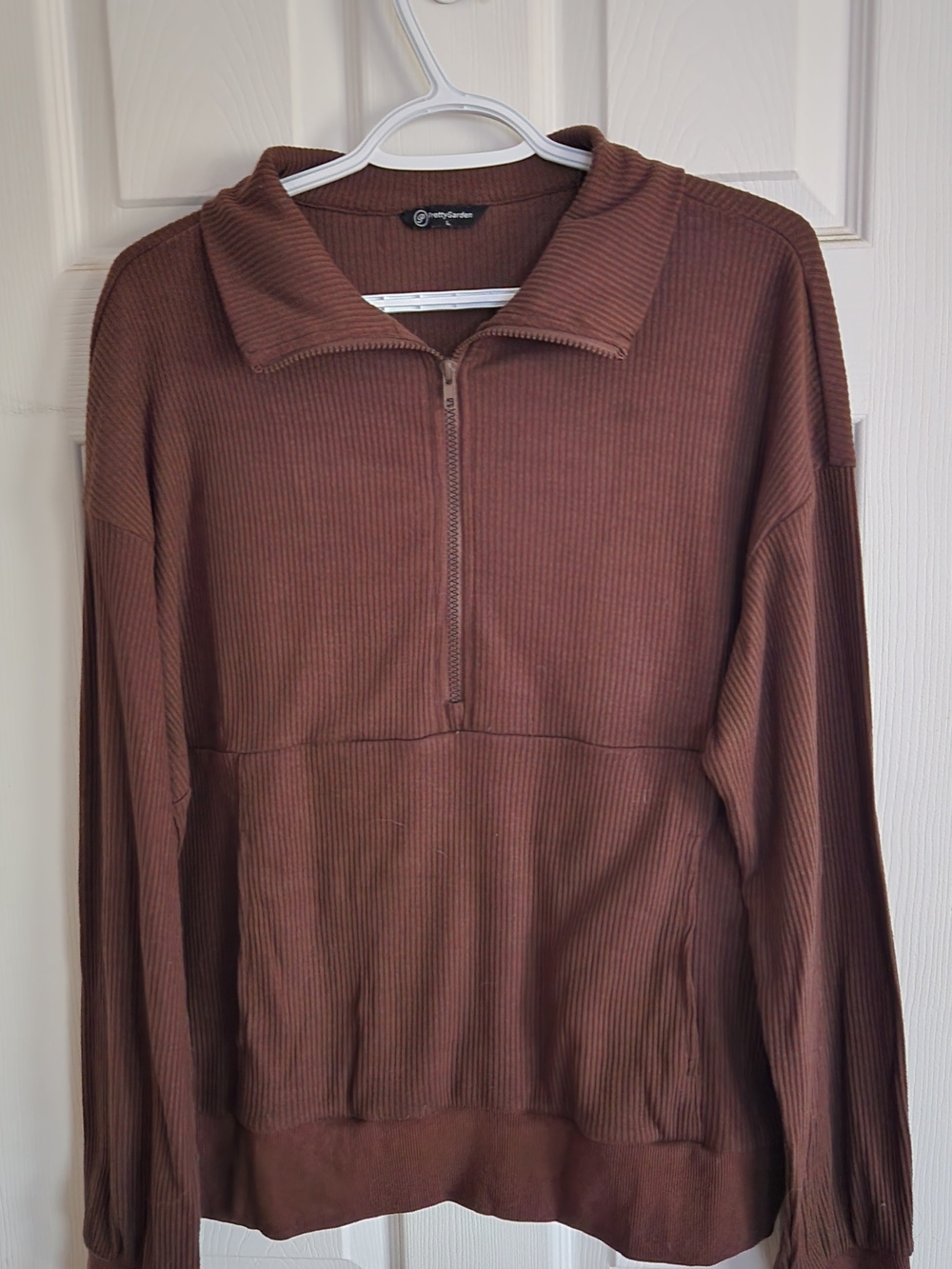 Ribbed Half-Zip Sweater Pullover - Brown